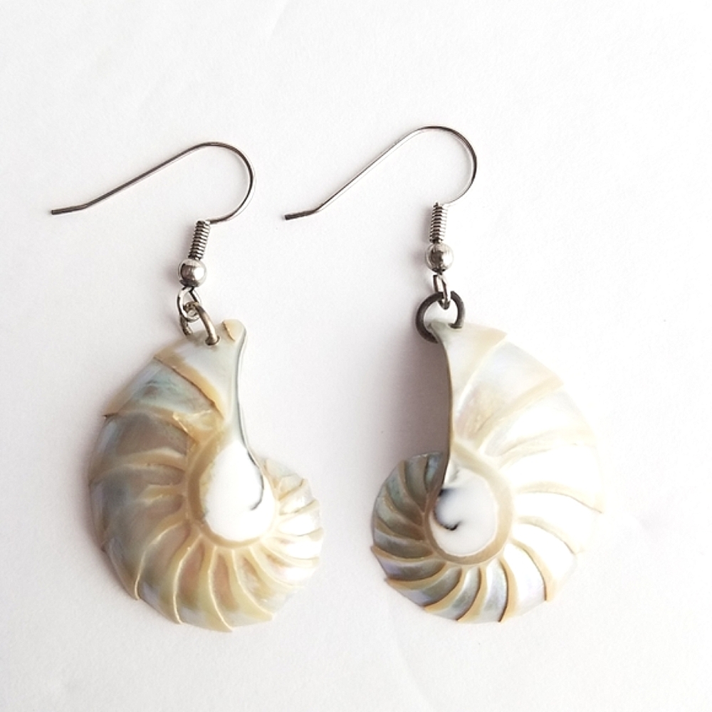 Nautilus Seashell Earrings - Picture 3 of 7